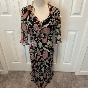Ice 100% silk  Size 10 Floral Black Dress with Multicolor Accents